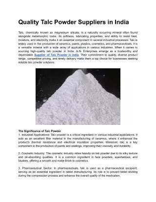 Quality Talc Powder Suppliers in India