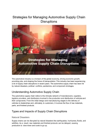 Strategies for Managing Automotive Supply Chain Disruptions