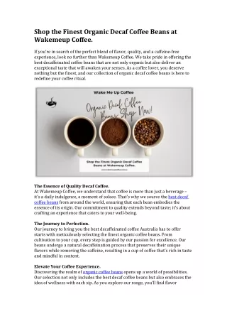 Shop the Finest Organic Decaf Coffee Beans at Wakemeup Coffee