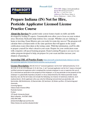 Prepare Indiana (IN) Not for Hire, Pesticide Applicator Licensed License Practic