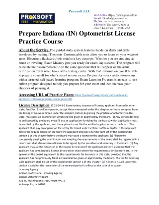 Prepare Indiana (IN) Optometrist License Practice Course