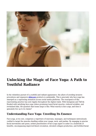 Unlocking the Magic of Face Yoga- A Path to Youthful Radiance