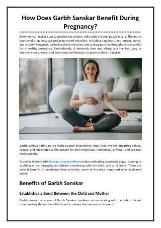 How Does Garbh Sanskar Benefit During Pregnancy?