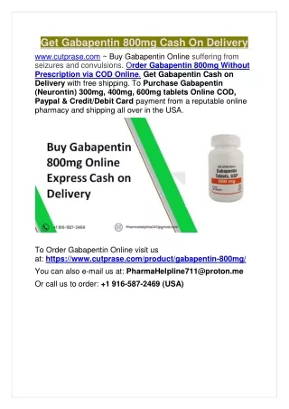 Get Gabapentin 800mg Cash On Delivery