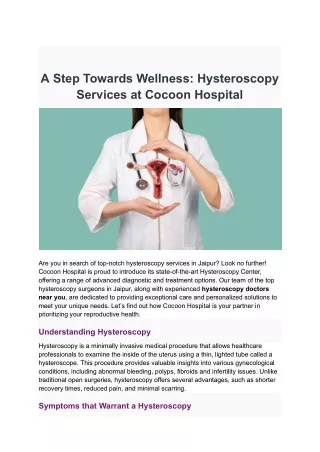 A Step Towards Wellness : Hysteroscopy Services at Cocoon Hospital