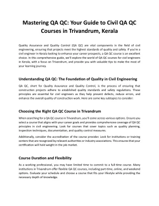 Civil QA QC Courses in Trivandrum