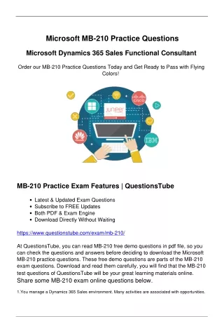 Certified Microsoft MB-210 Exam Questions - Download Actual PDF for Learning