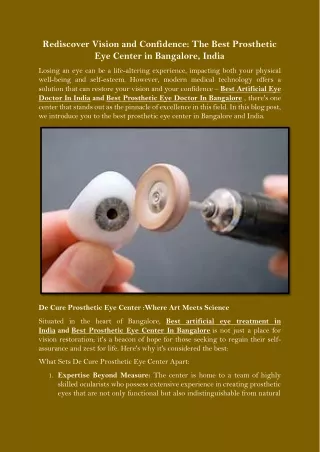 Rediscover Vision and Confidence The Best Prosthetic Eye Center in Bangalore, India