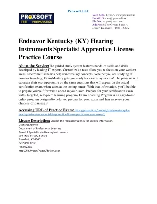 Endeavor Kentucky (KY) Hearing Instruments Specialist Apprentice License Practic