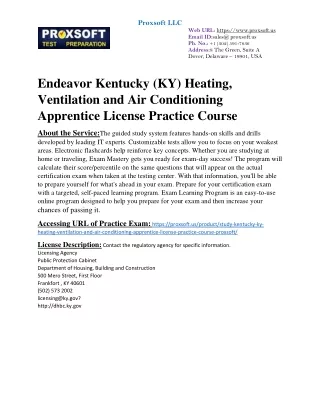 Endeavor Kentucky (KY) Heating, Ventilation and Air Conditioning Apprentice Lice