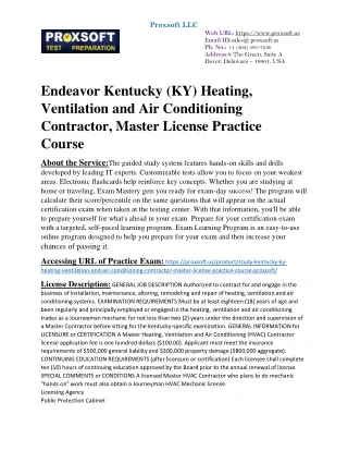 Endeavor Kentucky (KY) Heating, Ventilation and Air Conditioning Contractor, Mas
