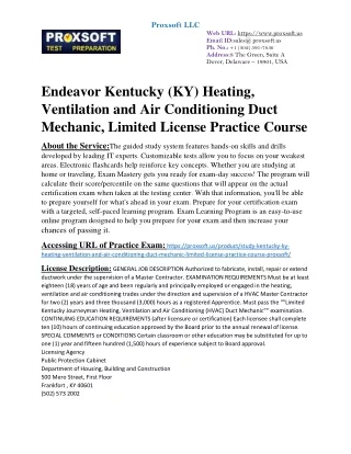 Endeavor Kentucky (KY) Heating, Ventilation and Air Conditioning Duct Mechanic,