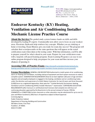 Endeavor Kentucky (KY) Heating, Ventilation and Air Conditioning Installer Mecha
