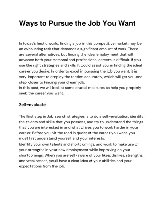 Ways to Pursue the Job You Want