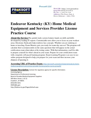 Endeavor Kentucky (KY) Home Medical Equipment and Services Provider License Prac