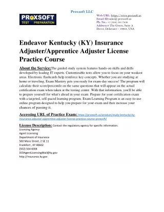 Endeavor Kentucky (KY) Insurance Adjuster/Apprentice Adjuster License Practice C