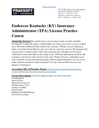 Endeavor Kentucky (KY) Insurance Administrator (TPA) License Practice Course