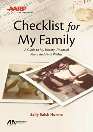 Read Ebook Pdf ABA/AARP Checklist for My Family: A Guide to My History, Financial Plans and