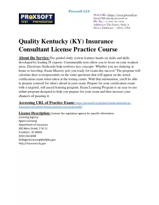 Quality Kentucky (KY) Insurance Consultant License Practice Course