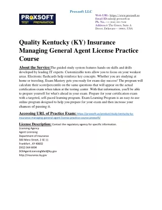 Quality Kentucky (KY) Insurance Managing General Agent License Practice Course