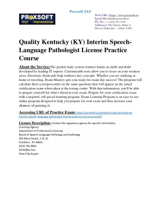 Quality Kentucky (KY) Interim Speech-Language Pathologist License Practice Cours