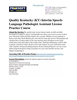 Quality Kentucky (KY) Interim Speech-Language Pathologist Assistant License Prac