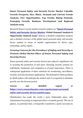 Smart Personal Safety and Security Device Market Growth 2035