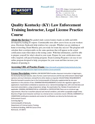 Quality Kentucky (KY) Law Enforcement Training Instructor, Legal License Practic