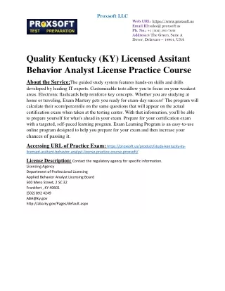 Quality Kentucky (KY) Licensed Assitant Behavior Analyst License Practice Course