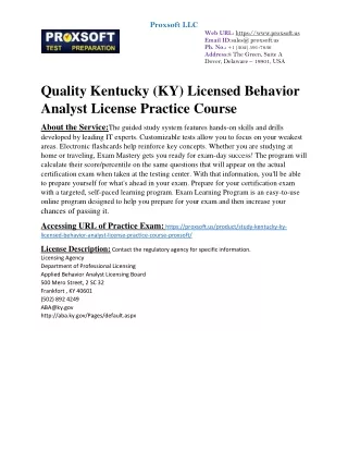 Quality Kentucky (KY) Licensed Behavior Analyst License Practice Course