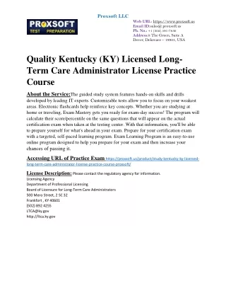 Quality Kentucky (KY) Licensed Long-Term Care Administrator License Practice Cou