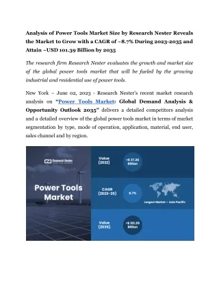 Power Tools Market Growth, Industry, Analysis, and Size.