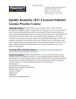 Quality Kentucky (KY) Licensed Orthotist License Practice Course