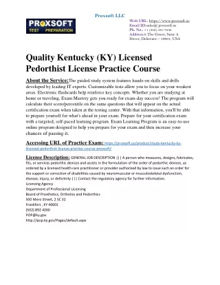 Quality Kentucky (KY) Licensed Pedorthist License Practice Course