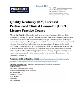 Quality Kentucky (KY) Licensed Professional Clinical Counselor (LPCC) License Pr