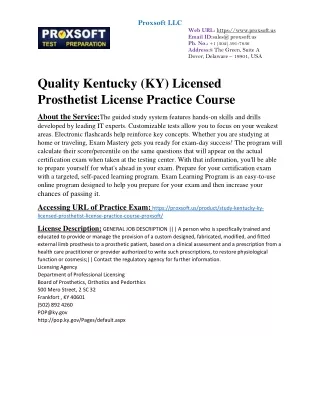 Quality Kentucky (KY) Licensed Prosthetist License Practice Course