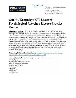 Quality Kentucky (KY) Licensed Psychological Associate License Practice Course