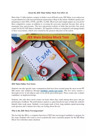 About the JEE Main Online Mock Test 2023