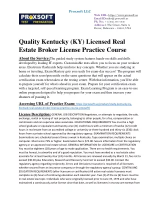 Quality Kentucky (KY) Licensed Real Estate Broker License Practice Course