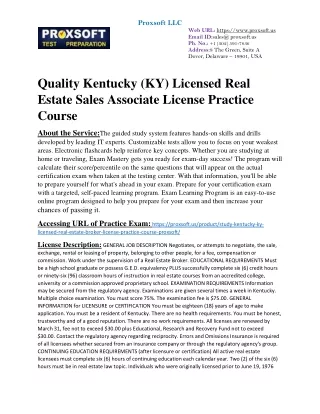 Quality Kentucky (KY) Licensed Real Estate Sales Associate License Practice Cour