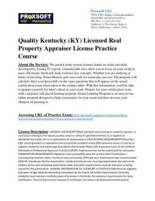 Quality Kentucky (KY) Licensed Real Property Appraiser License Practice Course