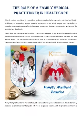 The Role of a Family Medical Practitioner in Healthcare