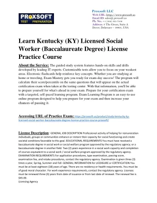 Learn Kentucky (KY) Licensed Social Worker (Baccalaureate Degree) License Practi