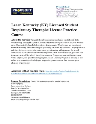 Learn Kentucky (KY) Licensed Student Respiratory Therapist License Practice Cour