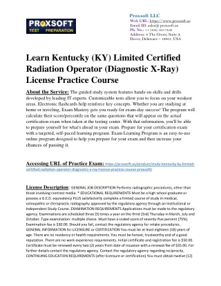 Learn Kentucky (KY) Limited Certified Radiation Operator (Diagnostic X-Ray) Lice