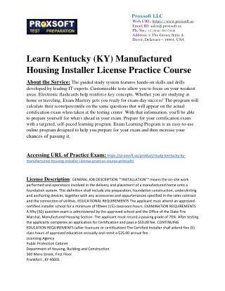 Learn Kentucky (KY) Manufactured Housing Installer License Practice Course