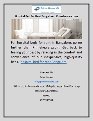 Hospital Bed For Rent Bangalore | Primehealers.com