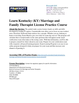 Learn Kentucky (KY) Marriage and Family Therapist License Practice Course