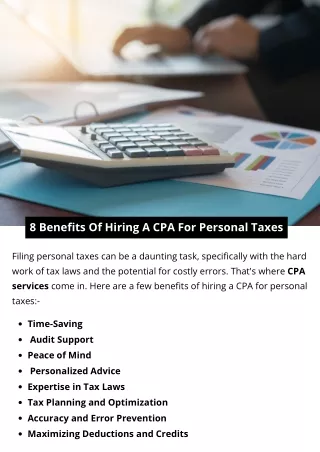 8 Benefits Of Hiring A CPA For Personal Taxes