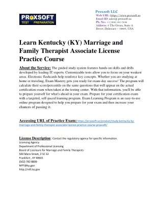 Learn Kentucky (KY) Marriage and Family Therapist Associate License Practice Cou